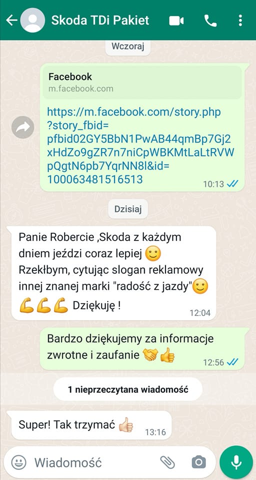 Skoda 1.6 Tdi po wykonaniu pakietów MyNano - korespondencja z klientem
